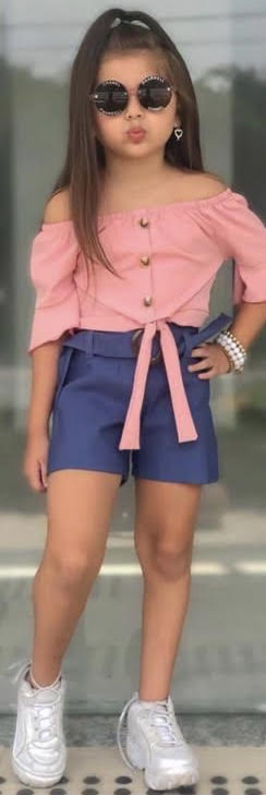 Off Shoulder Shirt with Shorts Outfit/ w Headband